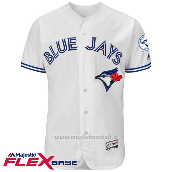 Maglia Baseball Uomo Toronto Blue Jays Blank Bianco Flex Base Autentico Collezione 40 Anniversario